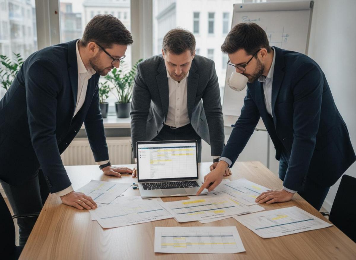 Kleines B2B-Team plant Content-Strategie – LinkedIn Unternehmensseite optimieren Tipps am Laptop